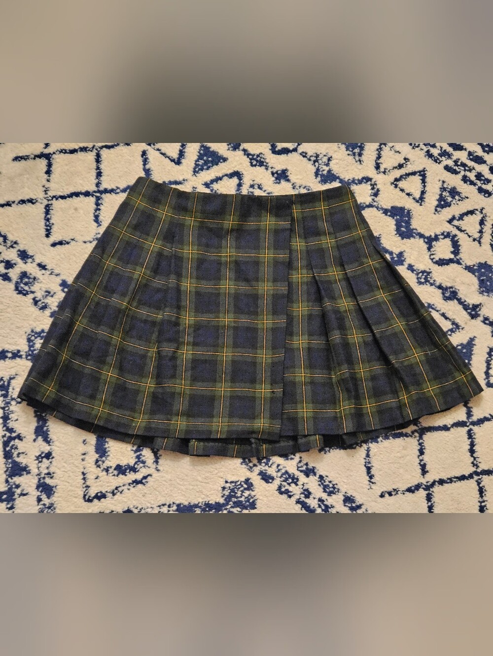 Vintage A. Byer Plaid Pleated Mini Skirt in Navy and Yellow